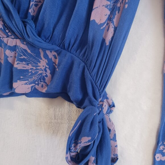 Free People, Small, Fiona, Blue, Long Sleeve, Boho Style, Surplice, Tie Waist - Picture 8 of 16